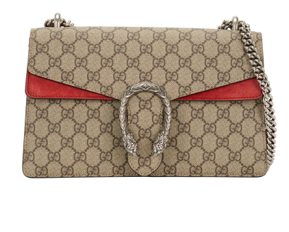 Small Dionysus GG Shoulder Bag, &pound;795, Handbags, Beige/Red, Canvas/Suede, Front view